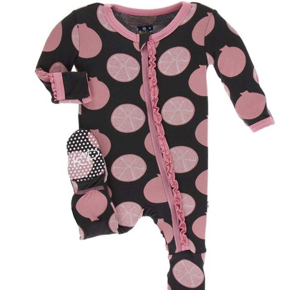 Kickee Pants Pomegranate Ruffle Zipper Footie